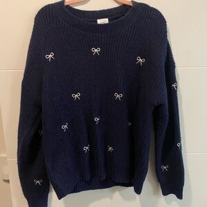 Sewing Down South Navy Blue Sweater with Bows